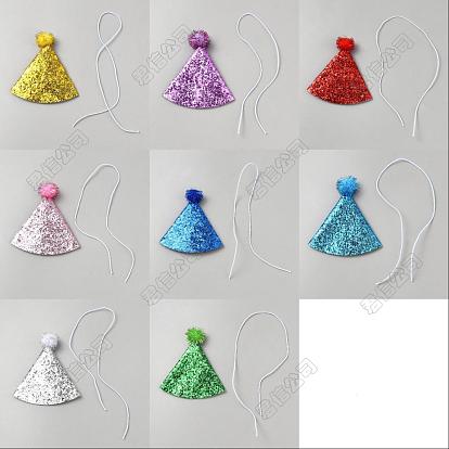 16Pcs 8 Colors  Polyester Pet Birthday Hat, Cat Dog Cosplay Supplies, with Rope
