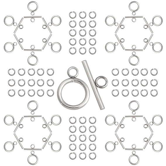 30 Sets 304 Stainless Steel Ring Toggle Clasps and 60Pcs Jump Rings