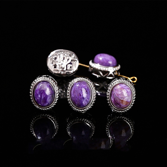 Натуральные шарики из чароита, сплав овальные бусины, платина