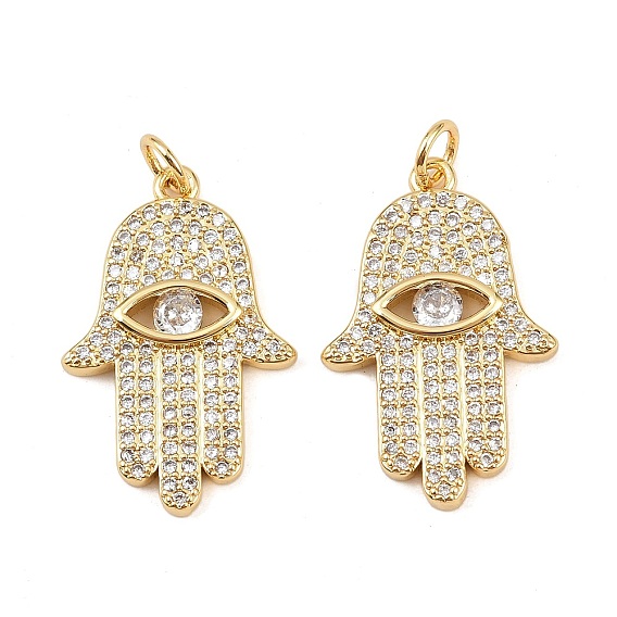 Латунные подвески с фианитами, с целью перехода в кольце, hamsa hand charms, без свинца и без кадмия, долговечный, стойки покрытие