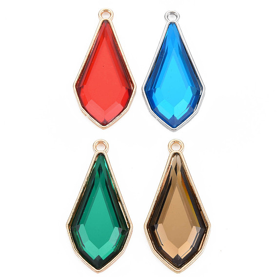 Faceted Glass Pendants, with Alloy Open Back Settings, Teardrop, Cadmium Free & Lead Free, Mixed Color
