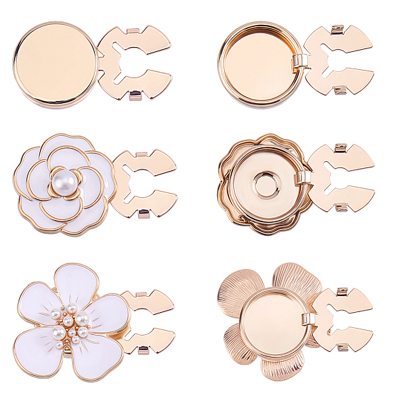 6 piezas 3 estilos de gemelos planos redondos y con forma de flor de aleación, con perlas de imitación y esmalte para accesorios de prendas de vestir