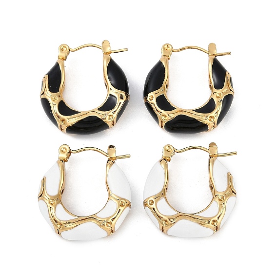 Ионное покрытие (ip) 304 текстурированные серьги-кольца из нержавеющей стали, с эмалью, реальный 18 k позолоченный