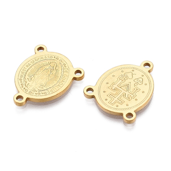 Ion Plating(IP) 201 Stainless Steel Rosary Center Connector Charms, Oval with Virgin Mary Links