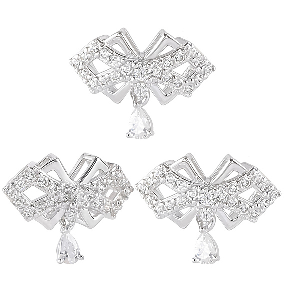 3 шт. 925 бант из стерлингового серебра с прозрачным кубическим цирконием и каплевидными многорядными звеньями, родий