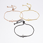 Adjustable Brass Bolo Bracelets, Slider Bracelets, with Cubic Zirconia and Box Chains, Cross
