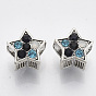 Metall Großlochperlen, mit Glas Strass, Großloch perlen, Stern, Antik Silber Farbe