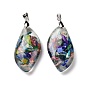 Transparent Resin Natural Imperial Jasper Dyed Chips Pendants, with Platinum Tone Brass Findings, Leaf Charm