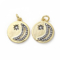 Латунные микропаве прозрачные подвески с фианитом, с прыжковых колец, плоский круг и звезда и луна