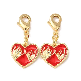 Декоративный кулон из латуни с эмалью в форме сердца с рисунком руки., с застежкой омар, стойки покрытие, долговечный, без кадмия и без свинца, золотые