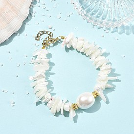 Bracelets pour femmes en perles ovales de coquillage et éclats de coquillage naturel, ornés de coquillages naturels., or