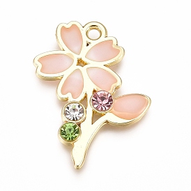 Подвески из сплава , с эмалью и стразами, сакура, золотые