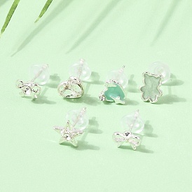 Alloy Enamel Stud Earrings for Women, 925 Sterling Silver Rhinestone Stud Earrings