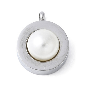 304 подвески из нержавеющей стали, с имитацией жемчуга из абс-пластика, плоский круглый шарм
