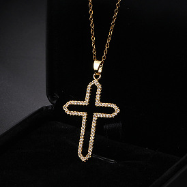 18K Gold Plated Hollow Cross Necklace Pendant - Colorful Zirconia, Versatile, Collarbone Chain.