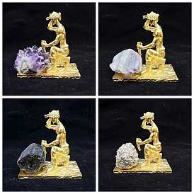 Alloy Miner Ornaments with Raw Natural Gemstone, for Office Home Display Decorations