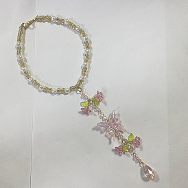 Adornos colgantes de perlas de imitación de vidrio, acrílico y plástico ABS., con broches de langosta de la aleación de la garra