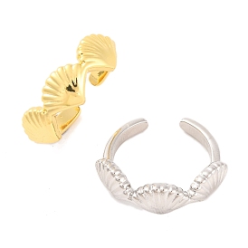 Shell Shape Brass Open Cuff Rings, for Women, Lead Free & Cadmium Free