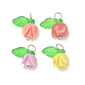 4шт. подвески из синтетических ракушек в форме цветка, с латунной петлей и прозрачными акриловыми подвесками