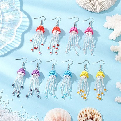 304 серьги-подвески в виде медуз из нержавеющей стали и стеклянных бусин, с акриловыми бусинами и искусственным жемчугом, цвет нержавеющей стали