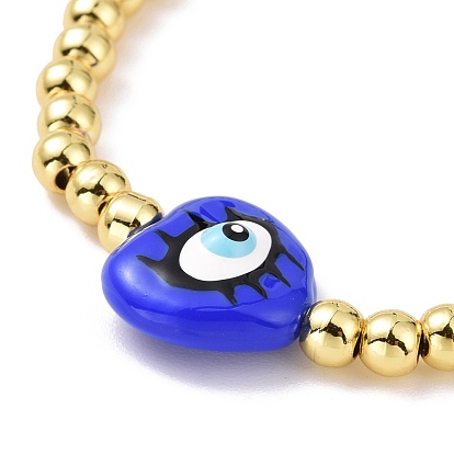 Enamel Evil Eye Heart & Brass Braided Bead Bracelet for Women, Cadmium Free & Lead Free