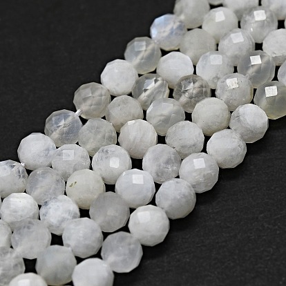 Brins de perles de pierre de lune arc-en-ciel naturel, à facettes (64 facettes), ronde