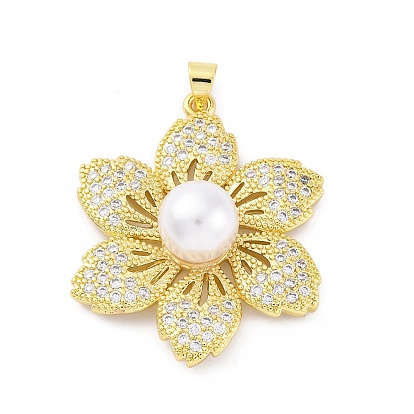 Латунные микро проложить кубического циркония подвески, с пластмассовой жемчужиной abs, , стойки покрытие, прочное покрытие, без кадмия и без свинца