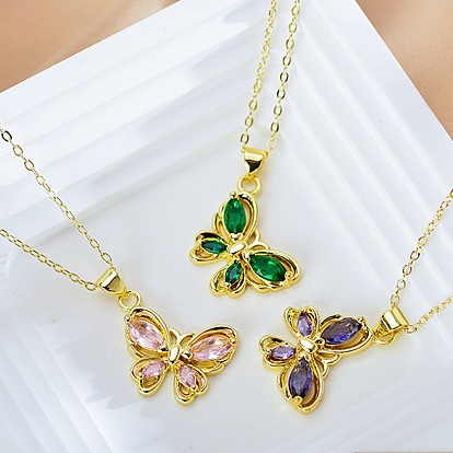 Латунные ожерелья с подвеской в виде бабочки из кубического циркония, 316l ожерелья из хирургической нержавеющей стали с цепочкой для женщин, золотые