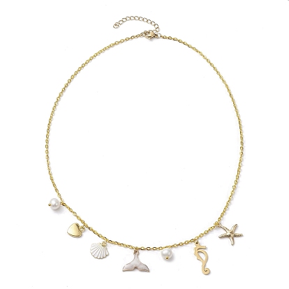 Marine Theme Alloy Enamel Pendant Necklaces, 304 Stainless Steel Cable Chain Necklaces