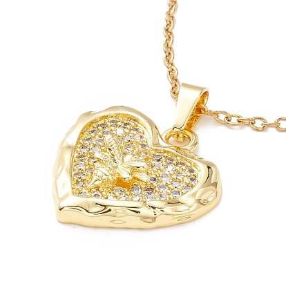 Clear Cubic Zirconia Heart with Dragonfly Pendant Necklace, 304 Stainless Steel Jewelry for Women