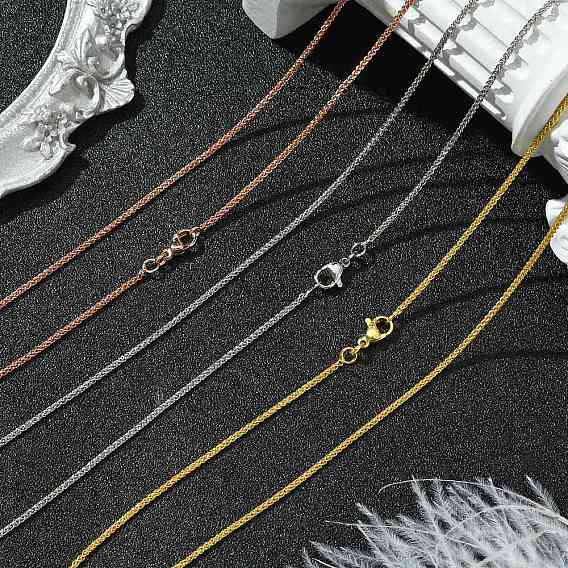 1.5мм стойка покрытие латунь пшеница цепи ожерелья для женщин мужчин, без кадмия и без свинца, 901 застежка из нержавеющей стали, долговечный