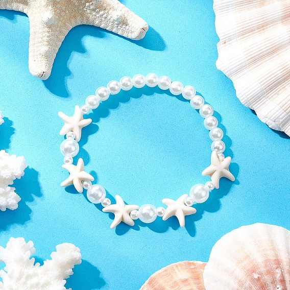 АБС-пластик имитация жемчуга круглые бусины эластичные браслеты, браслеты из бирюзовых бусин в виде морской звезды для женщин