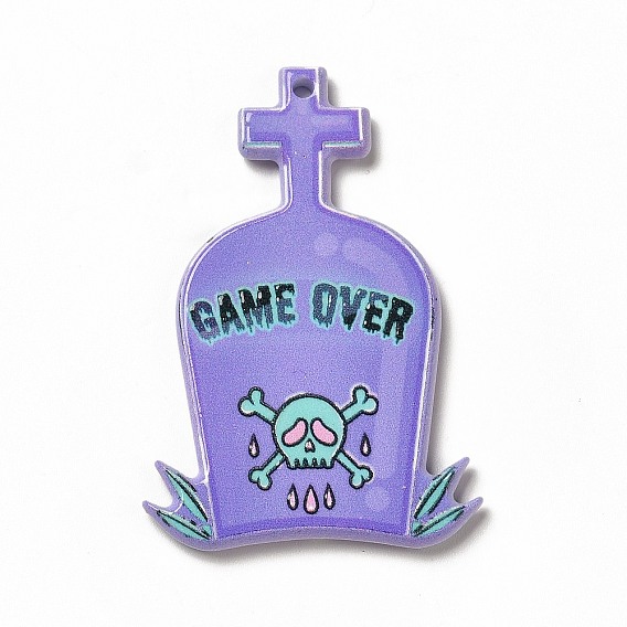 Halloween Printed Acrylic Pendants, Coffin/Tombstone Charm