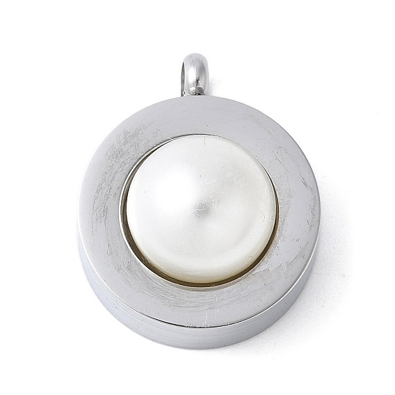 304 подвески из нержавеющей стали, с имитацией жемчуга из абс-пластика, плоский круглый шарм