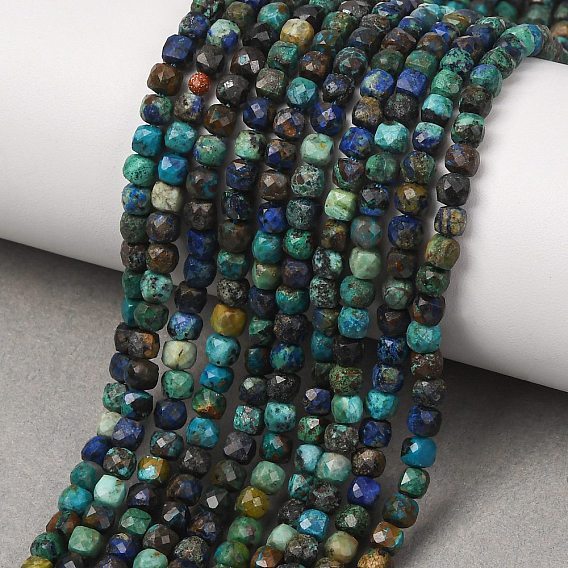 Natural Chrysocolla and Lapis Lazuli Beads Strands, Cube, Faceted