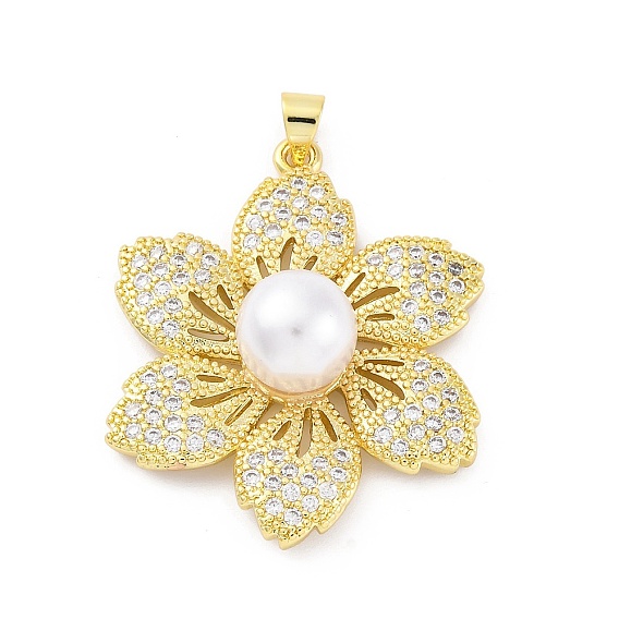 Латунные микро проложить кубического циркония подвески, с пластмассовой жемчужиной abs, , стойки покрытие, прочное покрытие, без кадмия и без свинца