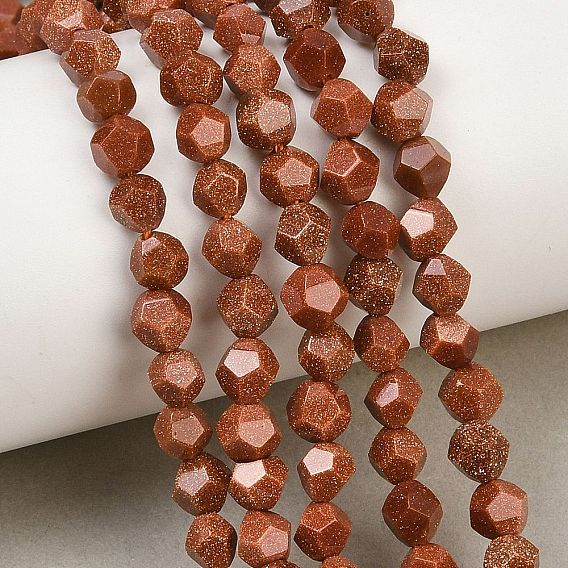 Synthetic Goldstone Beads Strands, Faceted Star Cut Round Beads
