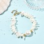 Ocean Oval Shell Pearl & Natural Shell Chip Beaded Bracelets for Women, Golden