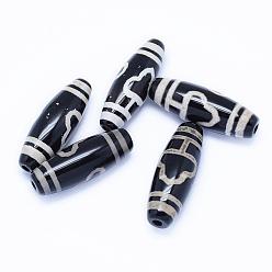 Tibetan Style dZi Beads, Natural Agate Beads, Dyed & Heated, Rice