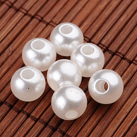 Granos de la perla de imitación de acrílico redonda de gran orificio, 10x9 mm, Agujero: 3 mm, sobre 1030 unidades / 500 g