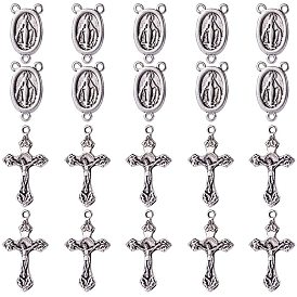 Easter Theme Rosary Pendant Sets, Tibetan Style Alloy Crucifix Cross Pendants, Oval with Virgin Mary Links