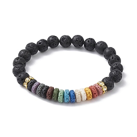 Dyed Colorful Natural Lava Rock Beaded Stretch Bracelets