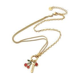 304 Женские ожерелья с подвеской в виде вишни из нержавеющей стали с красной эмалью и сиамскими стразами