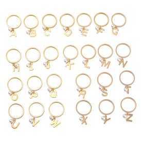 Dual-use Items, 304 Stainless Steel Finger Rings or Pendants Set, with Plastic Round Beads, Alphabet, Letter A~Z, White