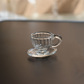 Glass Miniature Ornaments, Micro Landscape Garden Dollhouse Accessories, Pretending Prop Decorations, Striped Coffee Cup with Saucer Set