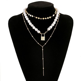 Fashion Alloy Pearl Necklace Pendant Set for Women's Collarbone Chain