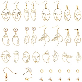 DIY Abstract Face Earring Making Kits, with Alloy Open Back Bezel Pendants, Brass Stud Earring Findings & Earring Hooks