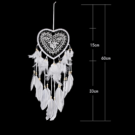 Сплетенная сетка/паутина из перьев в форме сердца, колокольчики, с бисером, для декора домашней вечеринки