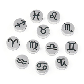 201 Stainless Steel Beads, Laser Cut, Flat Round with 12 Constellations