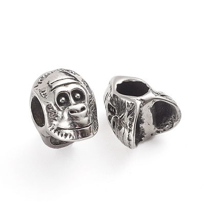 304 Stainless Steel European Beads, Large Hole Beads, Orangutan